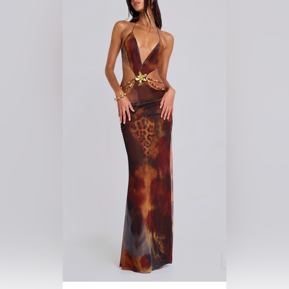 Jaded London Brown and Gold Maxi Dress